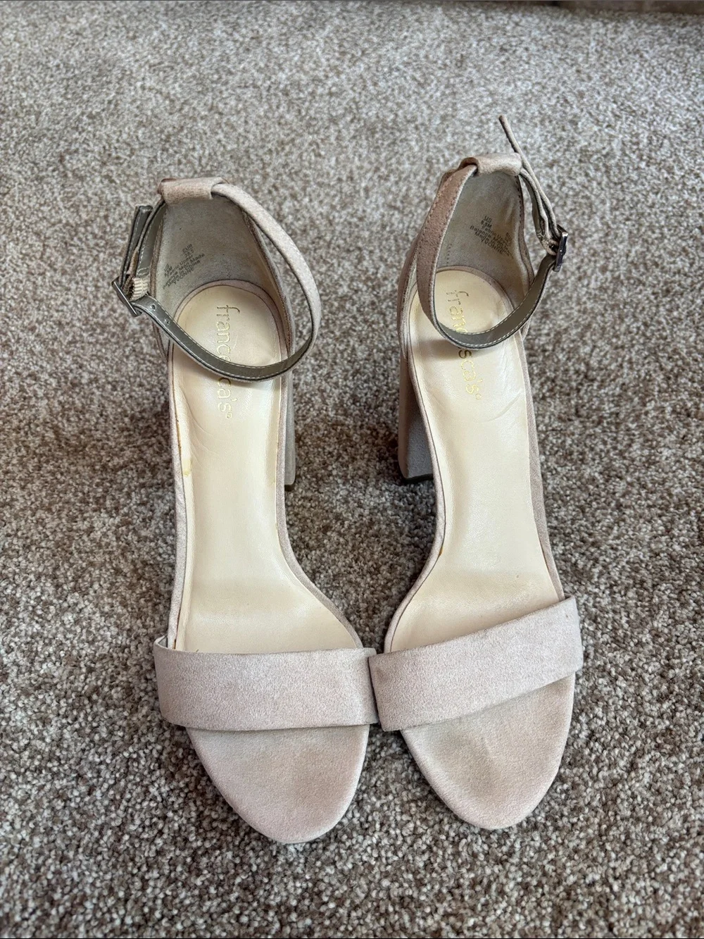 Francesca's Collections Beige Suede Block Heel Sandals